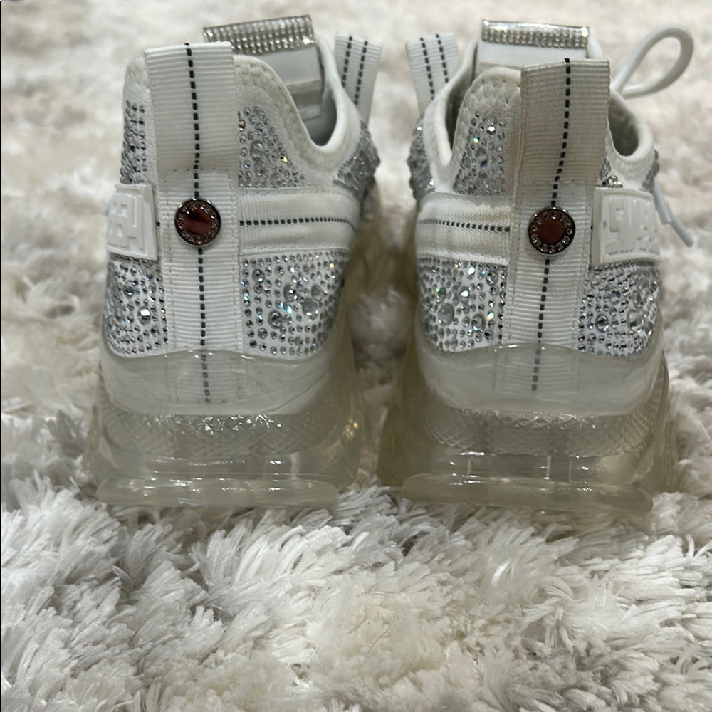 Steve Madden Rhinestone White Sneakers with Chunky Sole and Textured Upper - Picture 7 of 7